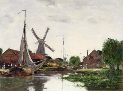 Dordrecht, mulino a vento sulla Mosa da Eugene Louis Boudin